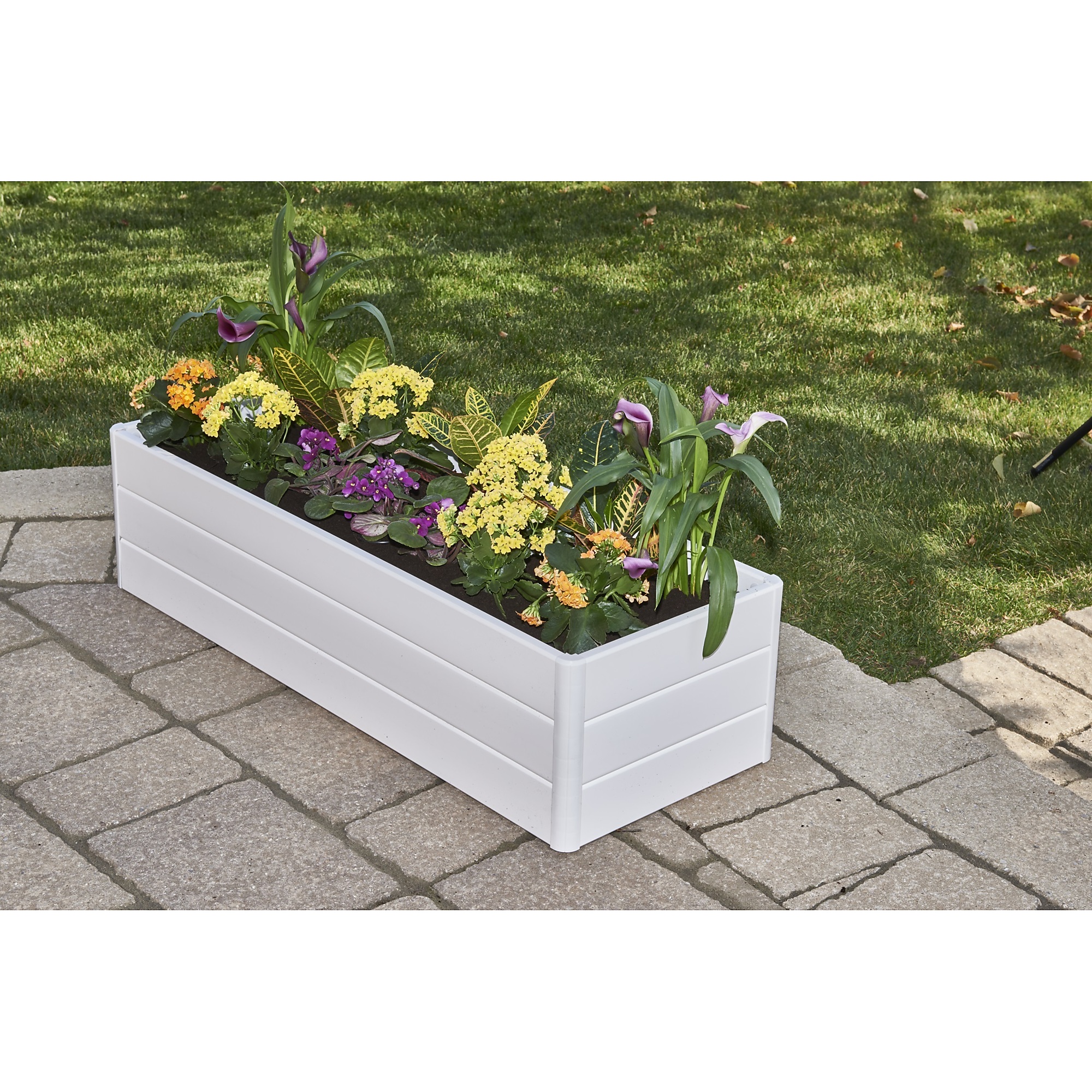 NuVue Terrace Garden Box - 44.5in.L x 16.5in.W x 11.5in.H, Polymer, White, Woodgrain Texture, Model# 26005
